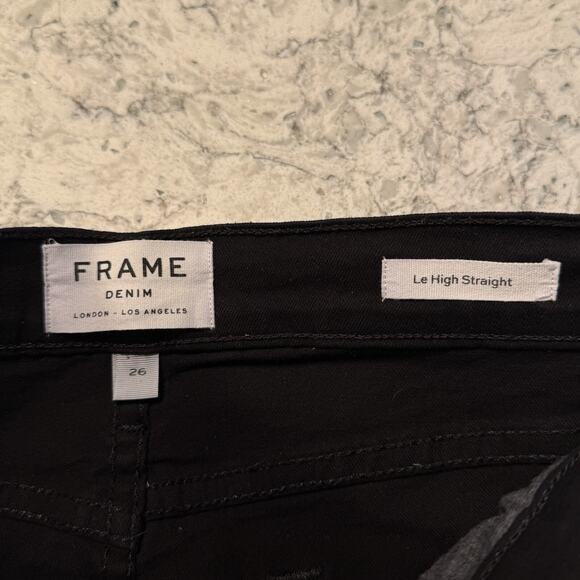 Frame Denim Le High Rise Straight Size 26 Black Noir Coated Tuxedo Stripe Jeans - Picture 9 of 11